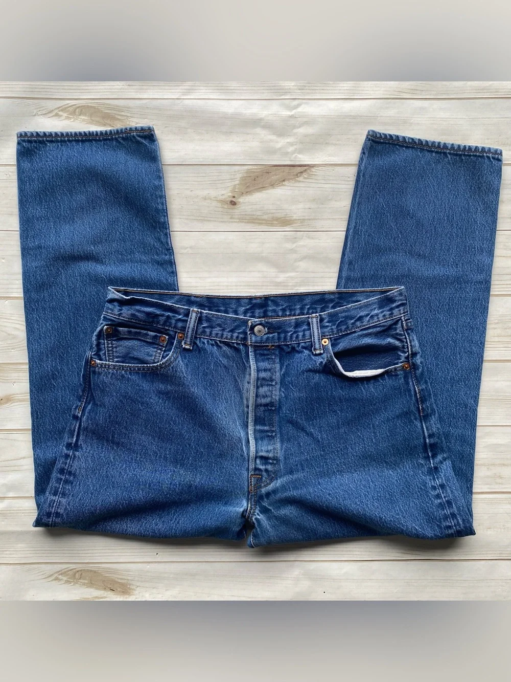 Mens Levi’s 501 medium stone washed 100% cotton straight cut Classic unisex 38